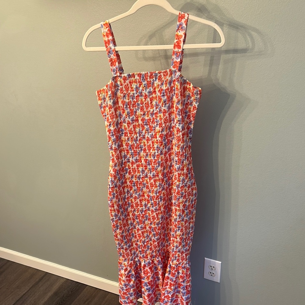 Red and White Ruffled Tiered Midi Sundress